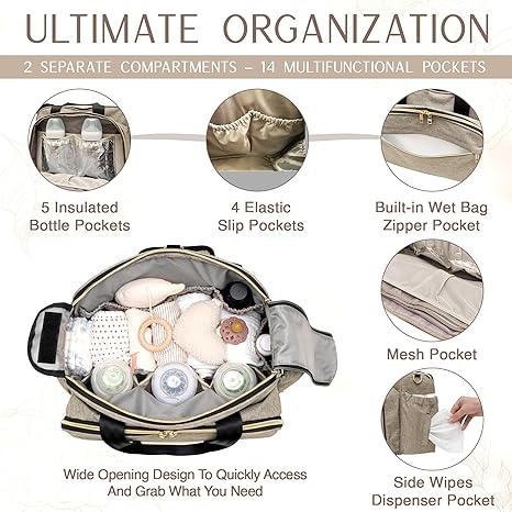 4-in-1 Convertible Diaper Bag - Beige Travel Bag for Moms