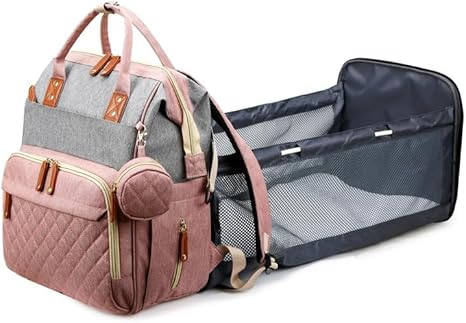 Multifunctional Diaper Bag Backpack with USB Charging Port – Pink