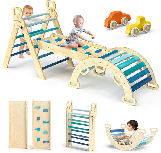 BlueWood 7-in-1 Pikler Triangle Montessori Climbing Set