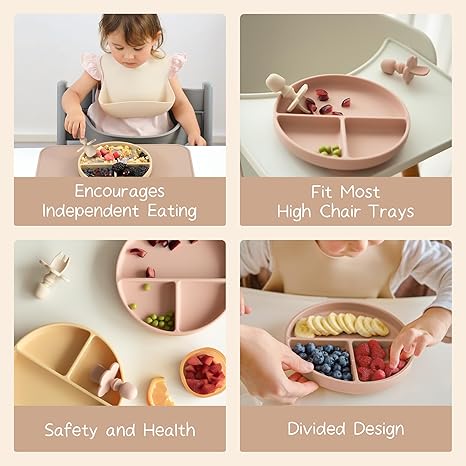 Moonkie Suction Plates for Baby – 3-Pack with Lids