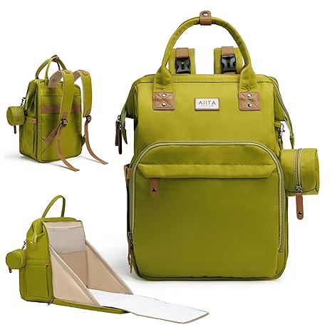 Multifunction Diaper Bag Backpack with Changing Station – Yellow Green