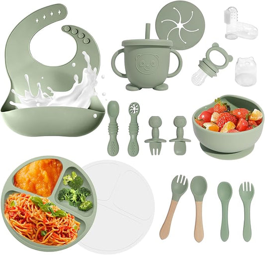 17 Piece Baby Led Weaning Silicone Feeding Set – Green
