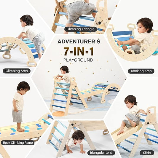 BlueWood 7-in-1 Pikler Triangle Montessori Climbing Set