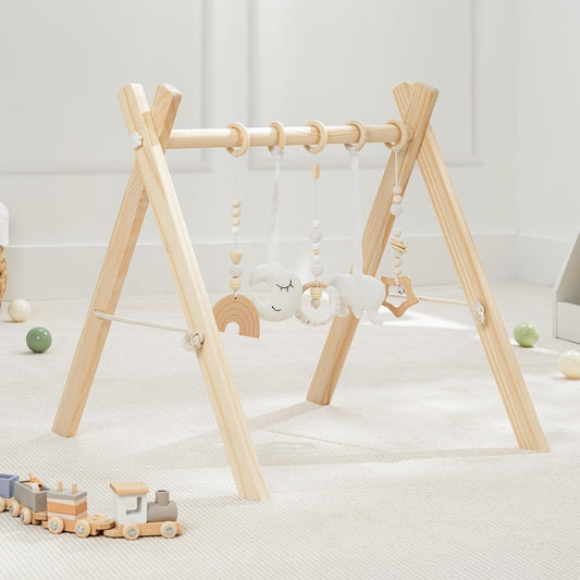 Comfy Cubs Wooden Baby Play Gym with Sensory Toys