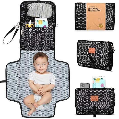 KeaBabies Portable Diaper Changing Pad – Black Geo